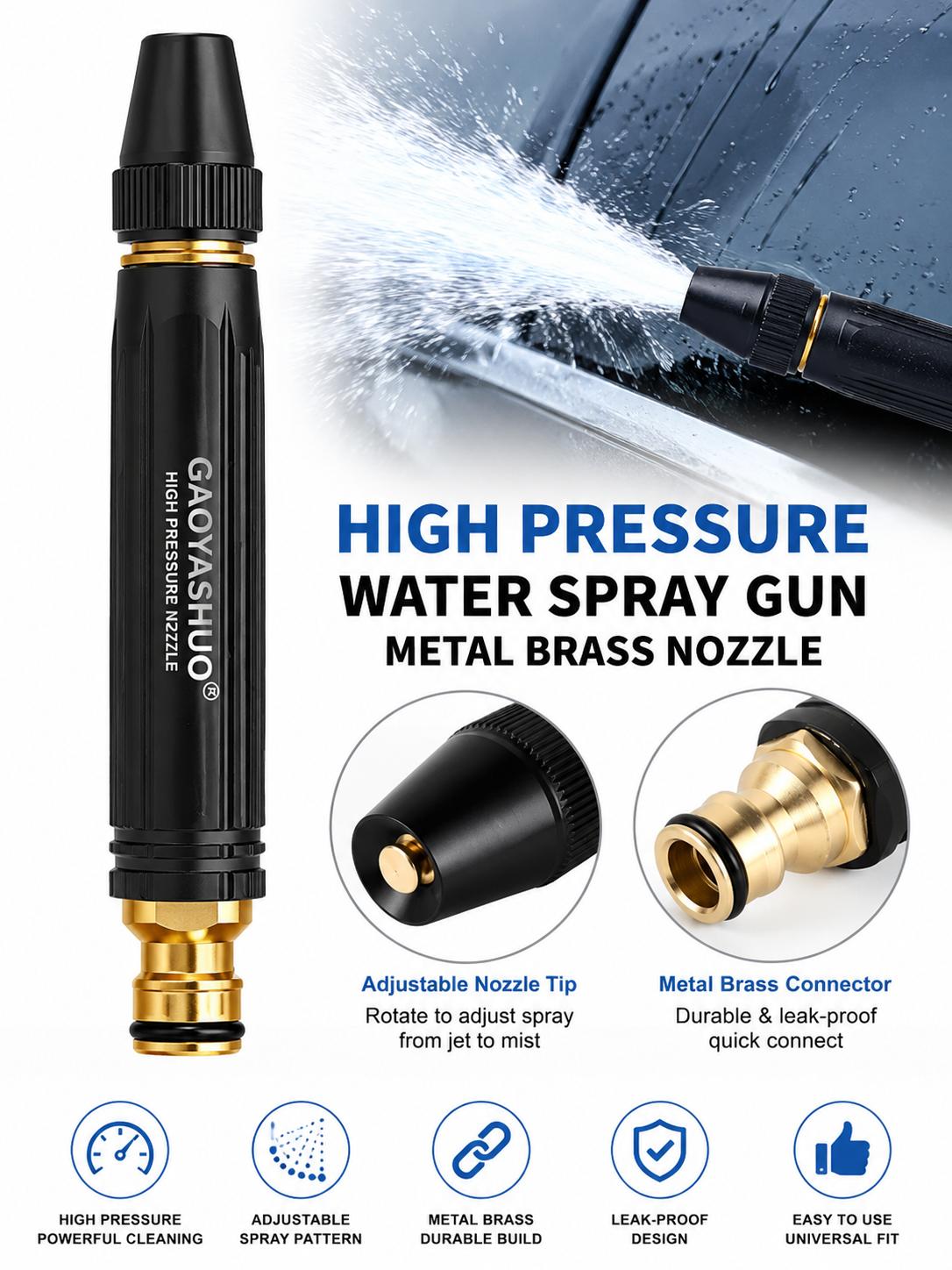 High Pressure Water Pipe Nozzle Spray Gun – Car Wash, Garden & Lawn Cleaning