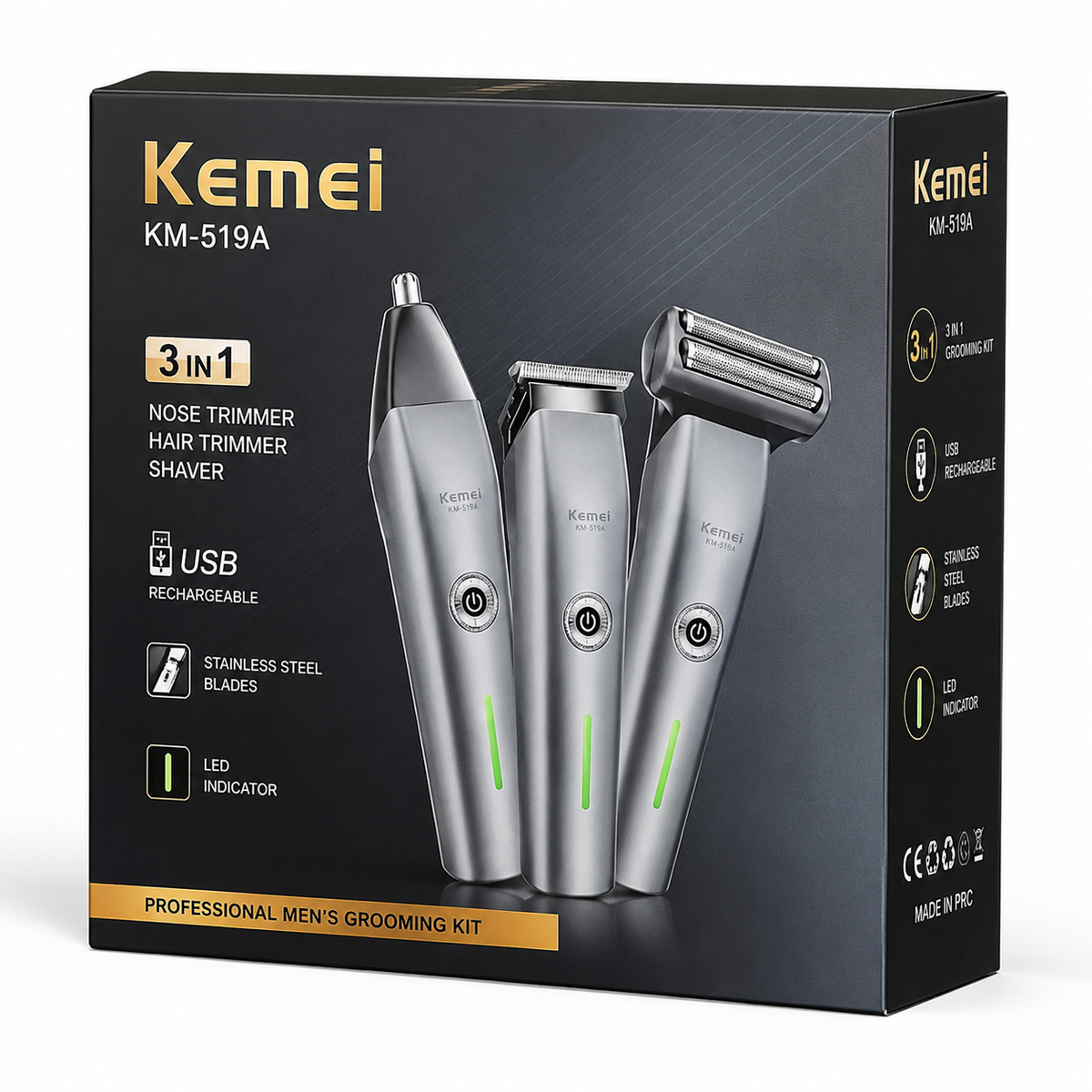 Kemei KM-519A 3-in-1 Electric Shaver & Trimmer for Men – Rechargeable Floating Razor