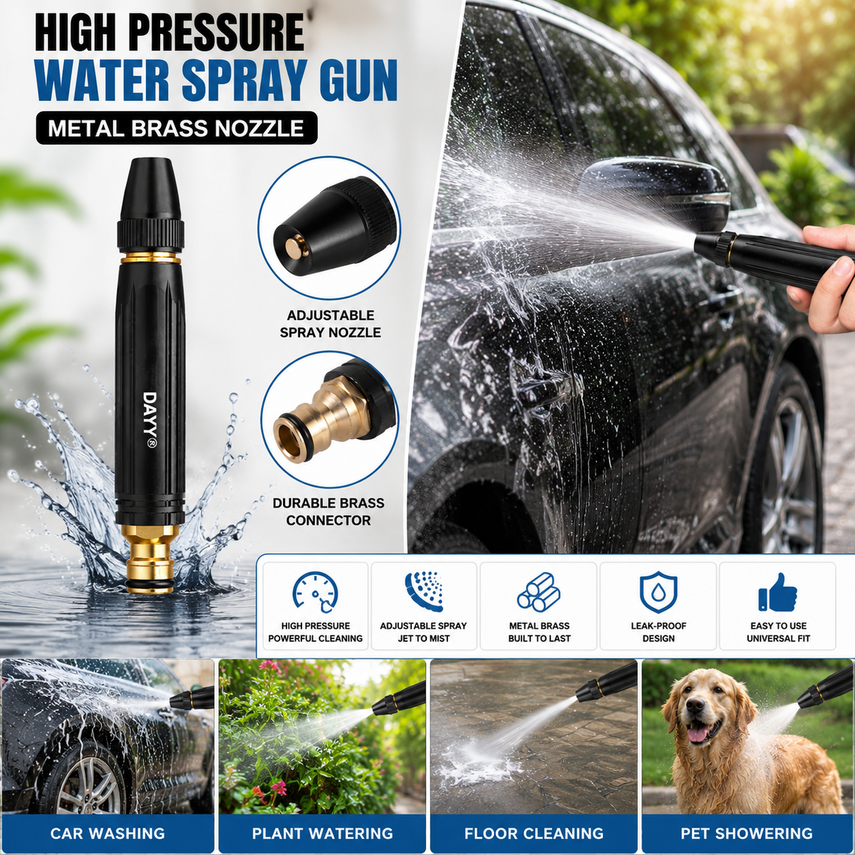 High Pressure Water Pipe Nozzle Spray Gun – Car Wash, Garden & Lawn Cleaning